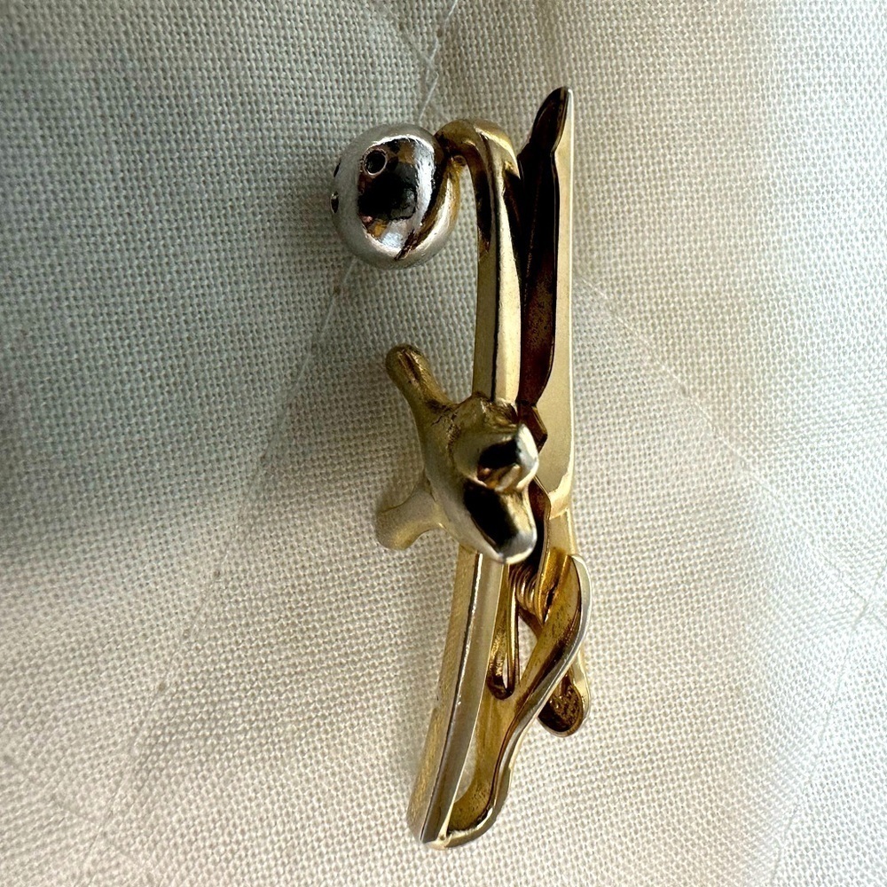 Swank  Gold Tone Lizard Tie Bar Clasp Tie Pin Tie Tack Vintage Classic - Picture 2 of 7